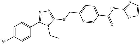 4-({[5-(4-aminophenyl)-4-ethyl-4H-1,2,4-triazol-3-yl]sulfanyl}methyl)-N-(1,3-thiazol-2-yl)benzamide Struktur