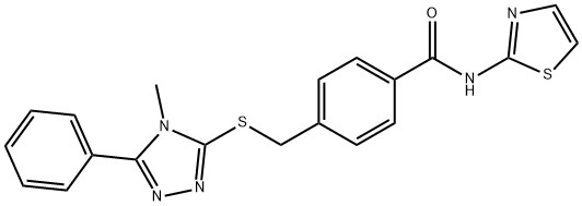 4-{[(4-methyl-5-phenyl-4H-1,2,4-triazol-3-yl)sulfanyl]methyl}-N-(1,3-thiazol-2-yl)benzamide Struktur