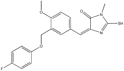 5-{3-[(4-fluorophenoxy)methyl]-4-methoxybenzylidene}-3-methyl-2-sulfanyl-3,5-dihydro-4H-imidazol-4-one Struktur