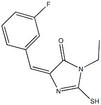 3-ethyl-5-(3-fluorobenzylidene)-2-sulfanyl-3,5-dihydro-4H-imidazol-4-one Struktur