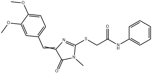 2-{[4-(3,4-dimethoxybenzylidene)-1-methyl-5-oxo-4,5-dihydro-1H-imidazol-2-yl]sulfanyl}-N-phenylacetamide Struktur