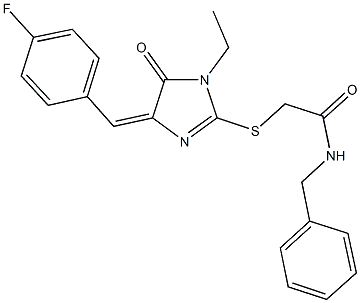 N-benzyl-2-{[1-ethyl-4-(4-fluorobenzylidene)-5-oxo-4,5-dihydro-1H-imidazol-2-yl]sulfanyl}acetamide Struktur