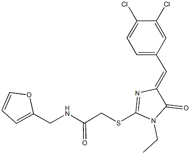 2-{[4-(3,4-dichlorobenzylidene)-1-ethyl-5-oxo-4,5-dihydro-1H-imidazol-2-yl]sulfanyl}-N-(2-furylmethyl)acetamide Struktur