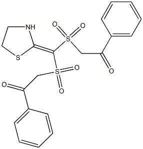 2-{[[(2-oxo-2-phenylethyl)sulfonyl](1,3-thiazolidin-2-ylidene)methyl]sulfonyl}-1-phenylethanone Struktur