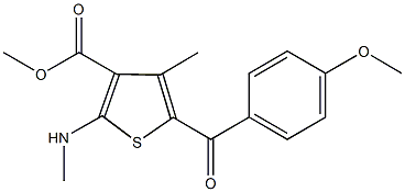 methyl 5-(4-methoxybenzoyl)-4-methyl-2-(methylamino)-3-thiophenecarboxylate Struktur