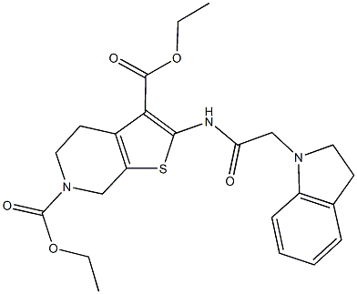 diethyl 2-[(2,3-dihydro-1H-indol-1-ylacetyl)amino]-4,7-dihydrothieno[2,3-c]pyridine-3,6(5H)-dicarboxylate Struktur