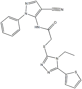 N-(4-cyano-1-phenyl-1H-pyrazol-5-yl)-2-{[4-ethyl-5-(2-thienyl)-4H-1,2,4-triazol-3-yl]sulfanyl}acetamide Struktur