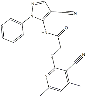 2-[(3-cyano-4,6-dimethyl-2-pyridinyl)sulfanyl]-N-(4-cyano-1-phenyl-1H-pyrazol-5-yl)acetamide Struktur