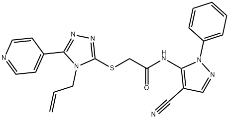 2-{[4-allyl-5-(4-pyridinyl)-4H-1,2,4-triazol-3-yl]sulfanyl}-N-(4-cyano-1-phenyl-1H-pyrazol-5-yl)acetamide Struktur