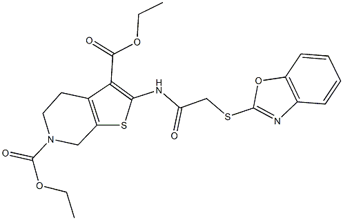 diethyl 2-{[(1,3-benzoxazol-2-ylsulfanyl)acetyl]amino}-4,7-dihydrothieno[2,3-c]pyridine-3,6(5H)-dicarboxylate Struktur