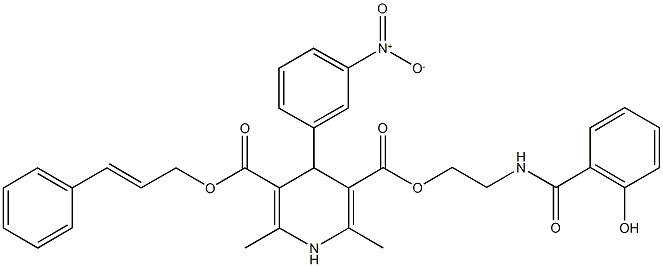 3-cinnamyl 5-{2-[(2-hydroxybenzoyl)amino]ethyl} 4-{3-nitrophenyl}-2,6-dimethyl-1,4-dihydro-3,5-pyridinedicarboxylate Struktur