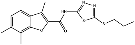 3,6,7-trimethyl-N-[5-(propylsulfanyl)-1,3,4-thiadiazol-2-yl]-1-benzofuran-2-carboxamide Struktur