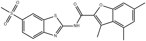 3,4,6-trimethyl-N-[6-(methylsulfonyl)-1,3-benzothiazol-2-yl]-1-benzofuran-2-carboxamide Struktur