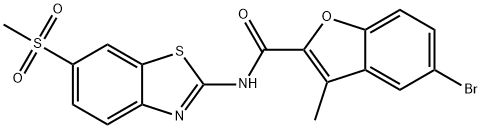 5-bromo-3-methyl-N-[6-(methylsulfonyl)-1,3-benzothiazol-2-yl]-1-benzofuran-2-carboxamide Struktur