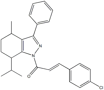 1-[3-(4-chlorophenyl)acryloyl]-7-isopropyl-4-methyl-3-phenyl-4,5,6,7-tetrahydro-1H-indazole Struktur