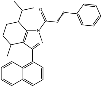 1-cinnamoyl-7-isopropyl-4-methyl-3-(1-naphthyl)-4,5,6,7-tetrahydro-1H-indazole Struktur