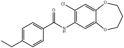 N-(8-chloro-3,4-dihydro-2H-1,5-benzodioxepin-7-yl)-4-ethylbenzamide Struktur