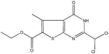 ethyl 2-(dichloromethyl)-5-methyl-4-oxo-3,4-dihydrothieno[2,3-d]pyrimidine-6-carboxylate Struktur