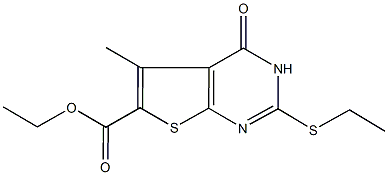 ethyl 2-(ethylsulfanyl)-5-methyl-4-oxo-3,4-dihydrothieno[2,3-d]pyrimidine-6-carboxylate Struktur