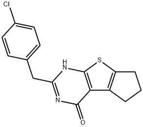 2-(4-chlorobenzyl)-3,5,6,7-tetrahydro-4H-cyclopenta[4,5]thieno[2,3-d]pyrimidin-4-one Struktur