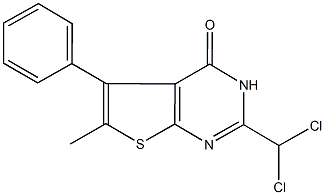 2-(dichloromethyl)-6-methyl-5-phenylthieno[2,3-d]pyrimidin-4(3H)-one Struktur