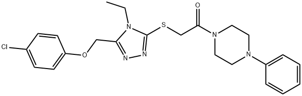 4-chlorophenyl (4-ethyl-5-{[2-oxo-2-(4-phenyl-1-piperazinyl)ethyl]sulfanyl}-4H-1,2,4-triazol-3-yl)methyl ether Struktur