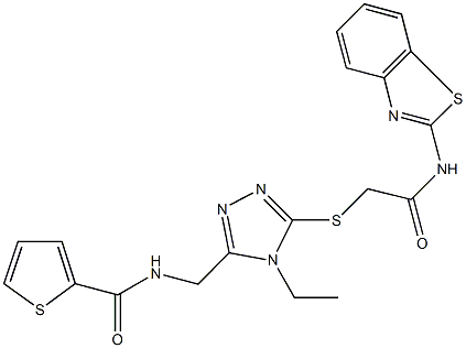 N-[(5-{[2-(1,3-benzothiazol-2-ylamino)-2-oxoethyl]sulfanyl}-4-ethyl-4H-1,2,4-triazol-3-yl)methyl]-2-thiophenecarboxamide Struktur