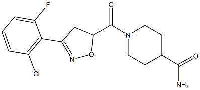 1-{[3-(2-chloro-6-fluorophenyl)-4,5-dihydro-5-isoxazolyl]carbonyl}-4-piperidinecarboxamide Struktur