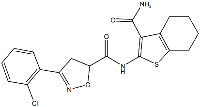 N-[3-(aminocarbonyl)-4,5,6,7-tetrahydro-1-benzothien-2-yl]-3-(2-chlorophenyl)-4,5-dihydro-5-isoxazolecarboxamide Struktur