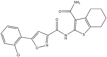 N-[3-(aminocarbonyl)-4,5,6,7-tetrahydro-1-benzothien-2-yl]-5-(2-chlorophenyl)-3-isoxazolecarboxamide Struktur