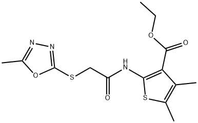 ethyl 4,5-dimethyl-2-({[(5-methyl-1,3,4-oxadiazol-2-yl)sulfanyl]acetyl}amino)-3-thiophenecarboxylate Struktur