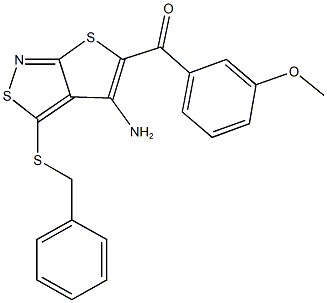 [4-amino-3-(benzylsulfanyl)thieno[2,3-c]isothiazol-5-yl](3-methoxyphenyl)methanone Struktur