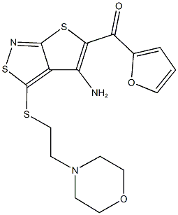 (4-amino-3-{[2-(4-morpholinyl)ethyl]sulfanyl}thieno[2,3-c]isothiazol-5-yl)(2-furyl)methanone Struktur