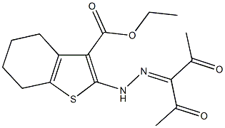 ethyl 2-[2-(1-acetyl-2-oxopropylidene)hydrazino]-4,5,6,7-tetrahydro-1-benzothiophene-3-carboxylate Struktur