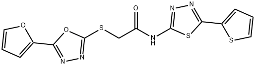 2-{[5-(2-furyl)-1,3,4-oxadiazol-2-yl]sulfanyl}-N-[5-(2-thienyl)-1,3,4-thiadiazol-2-yl]acetamide Struktur