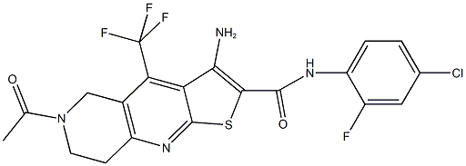 6-acetyl-3-amino-N-(4-chloro-2-fluorophenyl)-4-(trifluoromethyl)-5,6,7,8-tetrahydrothieno[2,3-b][1,6]naphthyridine-2-carboxamide Struktur