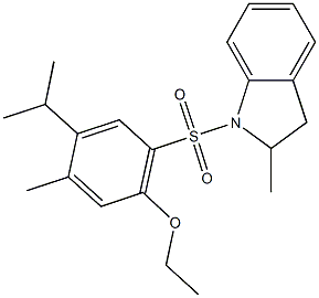 ethyl 4-isopropyl-5-methyl-2-[(2-methyl-2,3-dihydro-1H-indol-1-yl)sulfonyl]phenyl ether Struktur