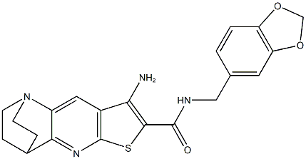 5-amino-N-(1,3-benzodioxol-5-ylmethyl)-7-thia-1,9-diazatetracyclo[9.2.2.0~2,10~.0~4,8~]pentadeca-2(10),3,5,8-tetraene-6-carboxamide Struktur