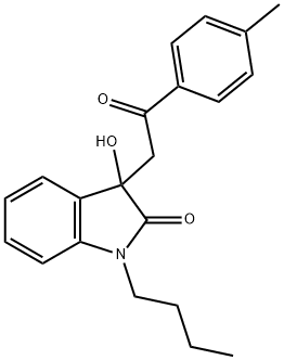 1-butyl-3-hydroxy-3-[2-(4-methylphenyl)-2-oxoethyl]-1,3-dihydro-2H-indol-2-one Struktur