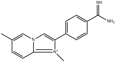 2-{4-[amino(imino)methyl]phenyl}-1,6-dimethylimidazo[1,2-a]pyridin-1-ium Struktur