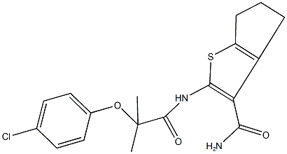 2-{[2-(4-chlorophenoxy)-2-methylpropanoyl]amino}-5,6-dihydro-4H-cyclopenta[b]thiophene-3-carboxamide Struktur