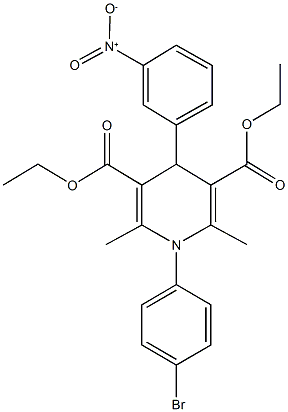 diethyl 1-(4-bromophenyl)-4-{3-nitrophenyl}-2,6-dimethyl-1,4-dihydro-3,5-pyridinedicarboxylate Struktur