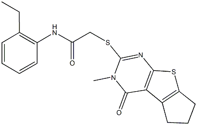 N-(2-ethylphenyl)-2-[(3-methyl-4-oxo-3,5,6,7-tetrahydro-4H-cyclopenta[4,5]thieno[2,3-d]pyrimidin-2-yl)sulfanyl]acetamide Struktur