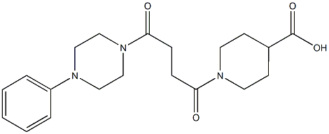 1-[4-oxo-4-(4-phenyl-1-piperazinyl)butanoyl]-4-piperidinecarboxylic acid Struktur