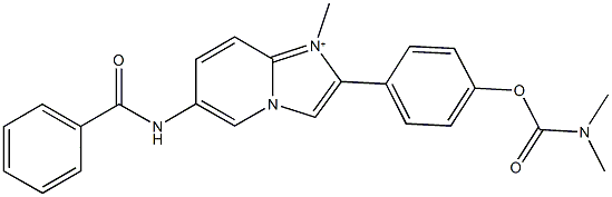 4-[6-(benzoylamino)-1-methylimidazo[1,2-a]pyridin-1-ium-2-yl]phenyl dimethylcarbamate Struktur