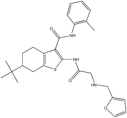 6-tert-butyl-2-({[(2-furylmethyl)amino]acetyl}amino)-N-(2-methylphenyl)-4,5,6,7-tetrahydro-1-benzothiophene-3-carboxamide Struktur