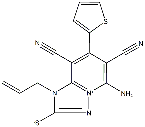 1-allyl-5-amino-6,8-dicyano-7-(2-thienyl)-1H-[1,2,4]triazolo[1,5-a]pyridin-4-ium-2-thiolate Struktur