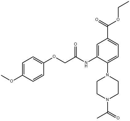 ethyl 4-(4-acetyl-1-piperazinyl)-3-{[(4-methoxyphenoxy)acetyl]amino}benzoate Struktur