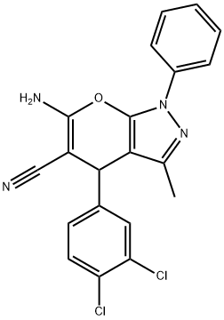 6-amino-4-(3,4-dichlorophenyl)-3-methyl-1-phenyl-1,4-dihydropyrano[2,3-c]pyrazole-5-carbonitrile Struktur