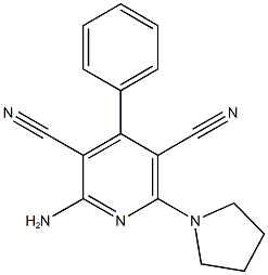 2-amino-4-phenyl-6-(1-pyrrolidinyl)-3,5-pyridinedicarbonitrile Struktur